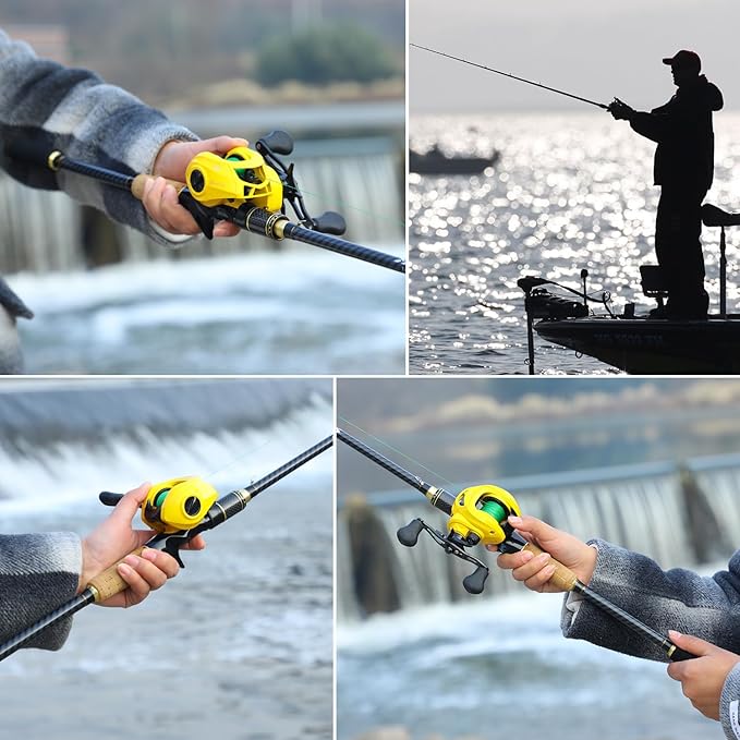 Sougayilang Baitcasting Fishing Combos, Carbon&Glass Fiber Composite 2 Piece Fishing Rods with Casting Reel- 6'0"