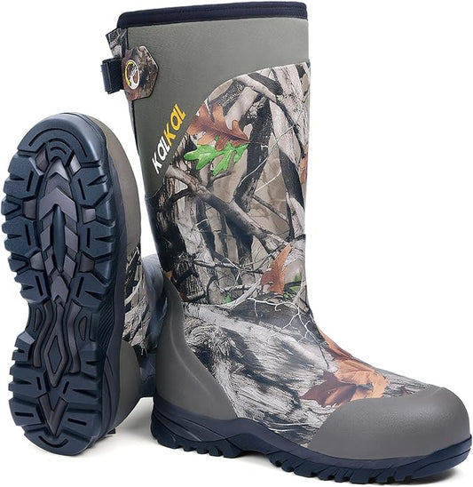 Kalkal Hunting Boots for Men with 800g Insulation, Waterproof Men's Insulated hunting boots with 7mm Neoprene, Sturdy Warm Rubber Boots for Outdoor Hunting Boots for Men (Size 6-14)