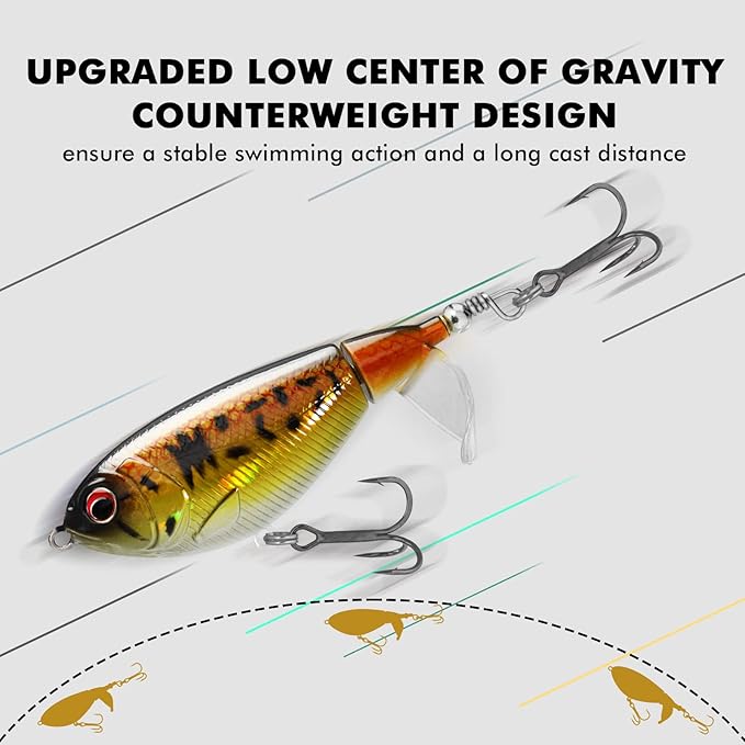 TRUSCEND PoPobait with BKK Hooks, Top Water Plopper Fishing Lures for Bass Walleye Pike Catfish Musky Perch, Floating Lure for Freshwater or Saltwater, Amazing Teasers Fishing Gifts for Family Fishing