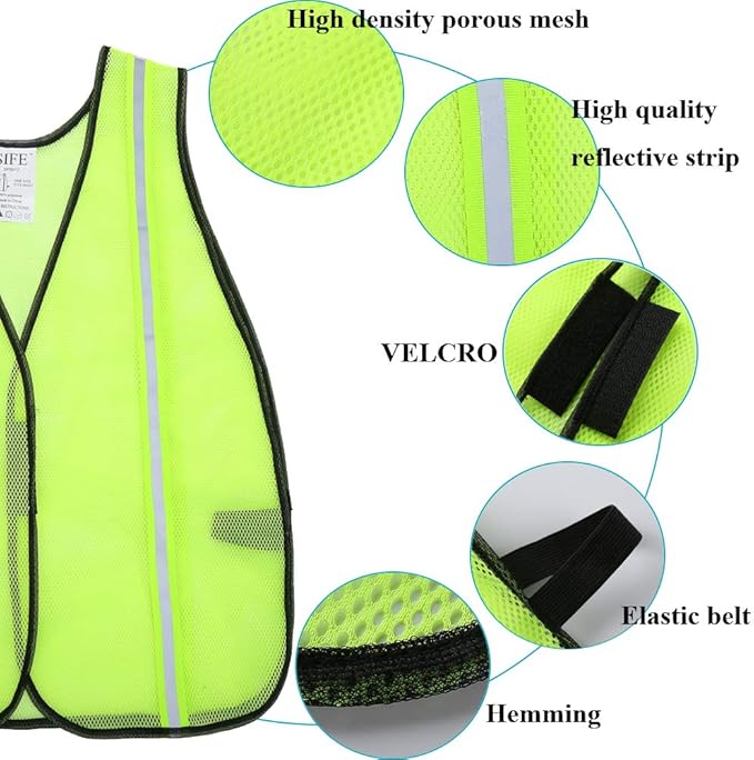 SIFE 1 Pack High Visibility Reflective Safety Vest,Made from Breathable and Neon Yellow Mesh Fabric,light weight for Man and Woman(Yellow, 1 pack)