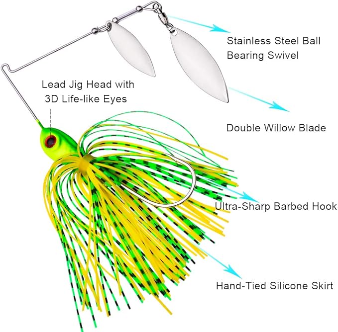 Spinnerbait Fishing Lure, Hard Metal Jig Spinner Baits Kits Swimbait for Bass Trout Pike Salmon Walleye Freshwater Saltwater 5pcs/Pack