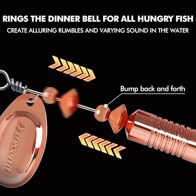 TRUSCEND Swimming or Jigging Fishing Spinners with Two-Way Spinning Spoons System, Rooster Tail Fishing Lures with Flash Copper Body & Blade, Freshwater and Saltwater Blade Bait for Bass Walleye Trout