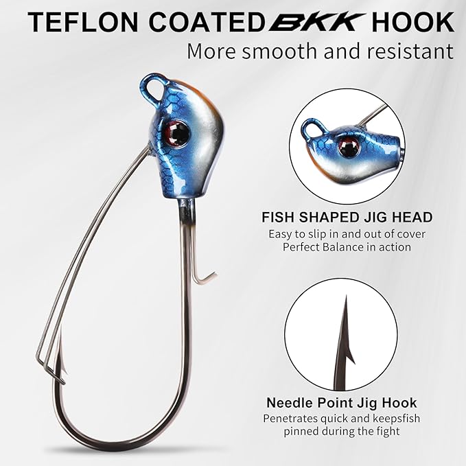 TRUSCEND Fishing Jigs with Ultra Smooth Teflon Hook, Tour Grade Titanium Weed Guard Swim Jigs, Valuable Weedless Skirted Jig, Well-Made Fishing Lures for Crappie Bass Trout, Freshwater Fishing Gear
