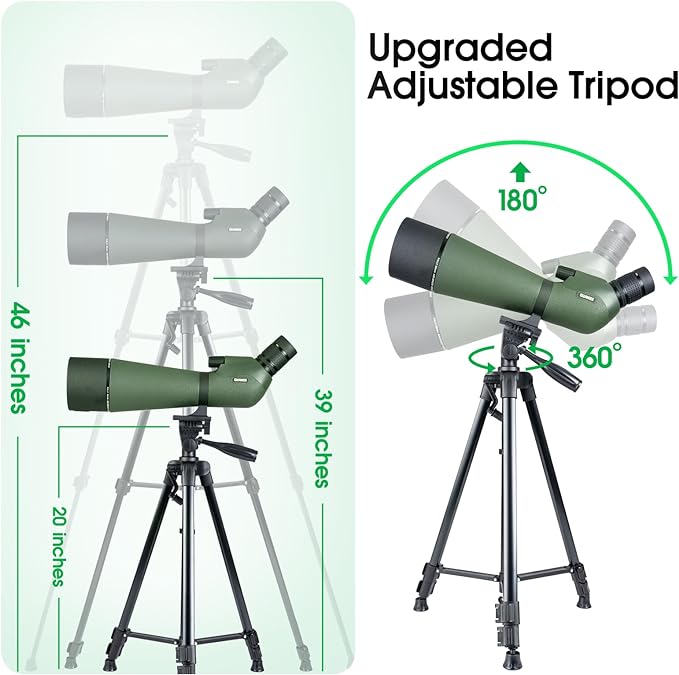 25-75x80 Spotting Scope with Upgraded Tripod Carrying Bag and Phone Adapter Spotter Scope for Target Shooting for Bird Watching Wildlife Viewing Green