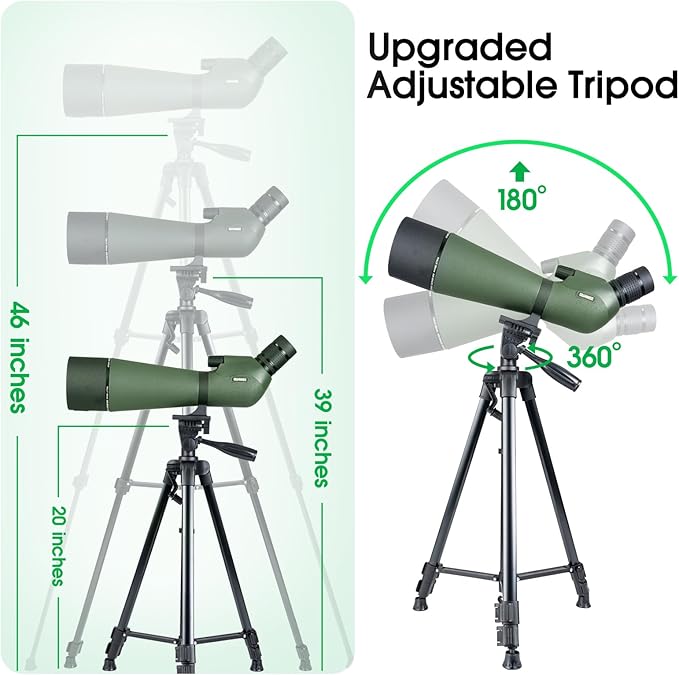 25-75x80 Spotting Scope for Target Shooting with Upgraded Tripod Carrying Bag and Phone Adapter Spotter Scope for Bird Watching, Wildlife Viewing Mud