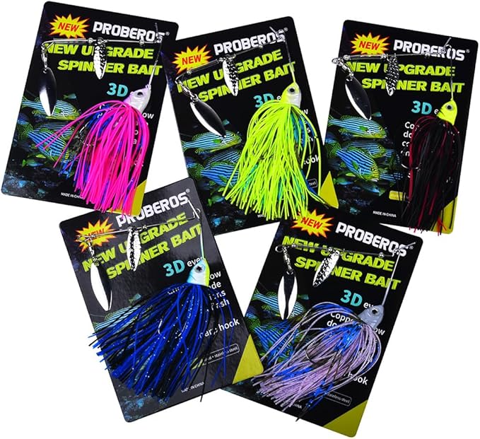 Spinnerbait Fishing Lure, Hard Metal Jig Spinner Baits Kits Swimbait for Bass Trout Pike Salmon Walleye Freshwater Saltwater 5pcs/Pack