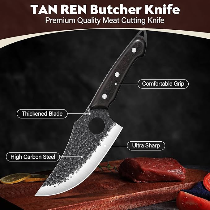 TAN REN Hand Forged Japan Knife, Full Tang Viking knife, Meat Cleaver Boning Knife for Meat Cutting
