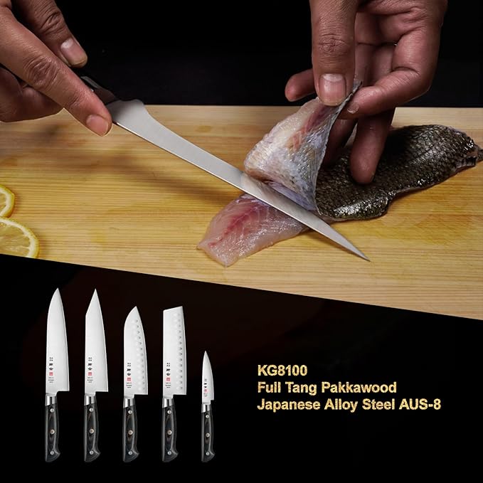 7 Inch Fillet Knife for Fish, Japan AUS-8 Alloy Steel Boning Knife for Meat with Full-Tang Pakkawood Handle, Kitchen Knives with Premium Gift Box (Classic Series)