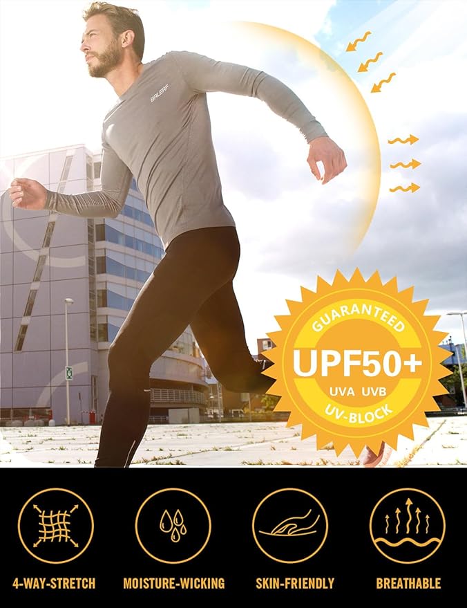 baleaf Men's Sun Protection Shirts UV SPF UPF 50+ Long Sleeve Rash Guard Fishing Running Quick Dry Lightweight