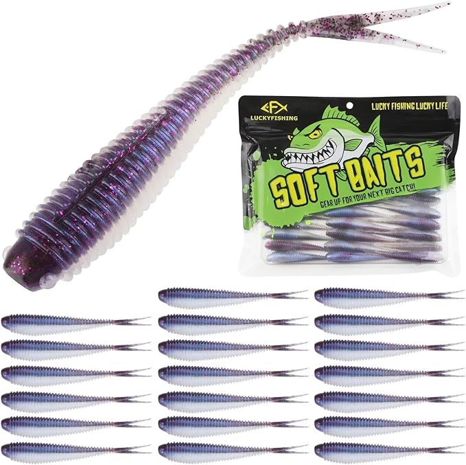 LUCKYFISHING Soft Plastic Baits 20PCS/30PCS/40PCS Forked Tail Fishing Soft Bait for Bass Walleye Trout Crappie Lures 3in/3.5in/4in