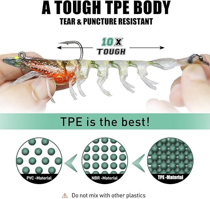 TRUSCEND Pre-rigged Fishing Jig Lures for Freshwater and Saltwater, Innovative Super Durable TPE Bass Lures, Lifelike Shrimp Crayfish Swimbait, Weedless Lure for Crappie Trout Walleye, Keep Separately