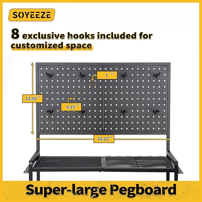 SOYEEZE Fishing Rod Holders for Garage,Fishing Pole Holder/Rack of Adjustable with Pegboard and Hooks, a Tackle Box,Lines,Lure Fishing Organizer, Stores Fishing Gear, up to 12 Rods,Fishing Gift