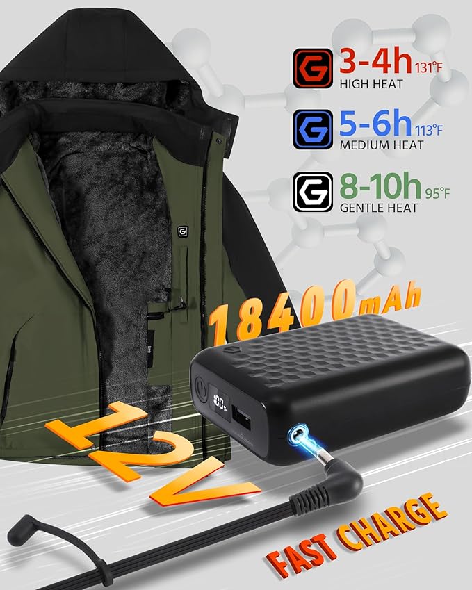 Wulcea Graphene Heated Jacket for Men Fur Lined with Large Capacity Battery Pack