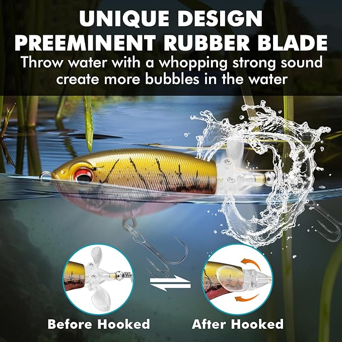 TRUSCEND PoPobait with BKK Hooks, Top Water Plopper Fishing Lures for Bass Walleye Pike Catfish Musky Perch, Floating Lure for Freshwater or Saltwater, Amazing Teasers Fishing Gifts for Family Fishing
