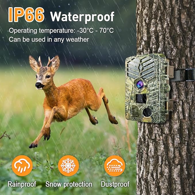 Solareye Trail Camera WiFi - Solar Powered 4K 64MP Game Cameras with Night Vision Motion Activated Waterproof with 32GB Micro SD Card, IP66 120° Detection Angle 0.2s Trigger 940nm No Glow LED Wildlife