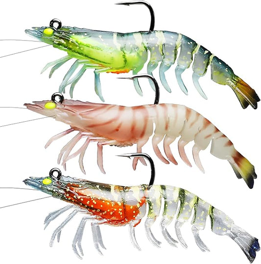 TRUSCEND Pre-rigged Fishing Jig Lures for Freshwater and Saltwater, Innovative Super Durable TPE Bass Lures, Lifelike Shrimp Crayfish Swimbait, Weedless Lure for Crappie Trout Walleye, Keep Separately