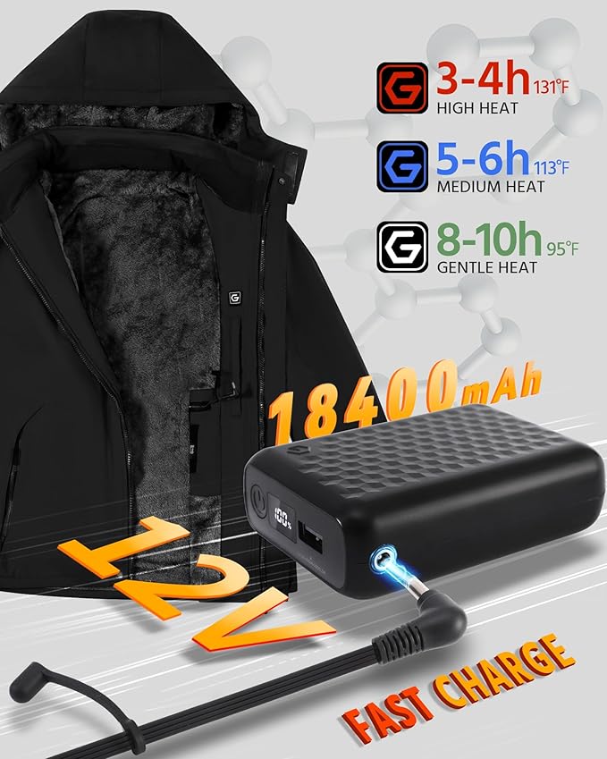 Wulcea Graphene Heated Jacket for Men Fur Lined with Large Capacity Battery Pack