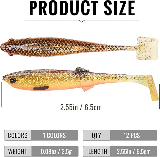 TRUSCEND Easy Catch Soft Lures, Unique Vibrating Swim Action and Trembly Sinking Move for More Bites, Amazing Soft Swimbaits for Family Fishing, Well-Made Fishing Lures for Bass Trout Crappie Walleye