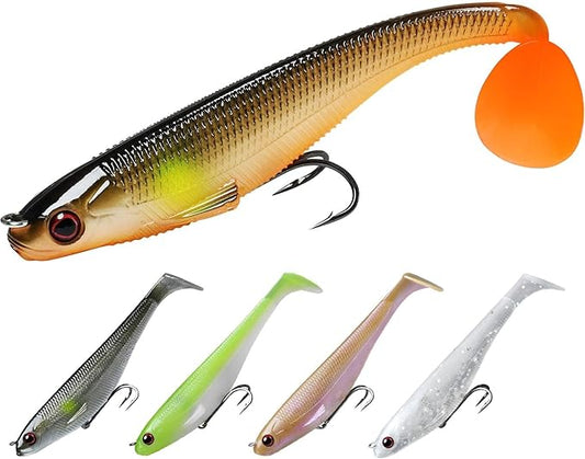 TRUSCEND Easy Catch Pre-Rigged Soft Lures, Unique Vibrating Swim Action and Trembly Sinking Move for More Bites, Amazing Soft Swimbait for Family Fishing, Fishing Lures for Bass Trout Crappie Walleye