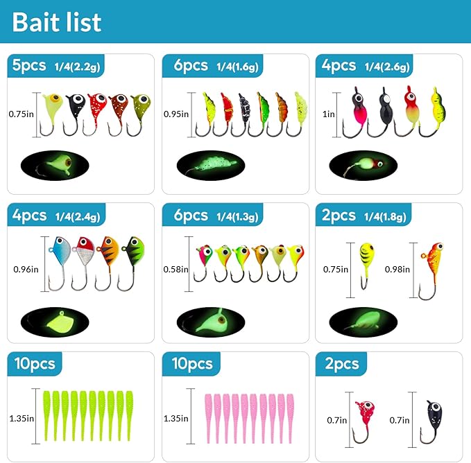QualyQualy Ice Fishing Rod Reel Combo Complete Set Ice Fishing Gear with Backpack Seat Ice Cleats Ice Fishing Jigs Line Full Ice Fishing Kit 24" 26"