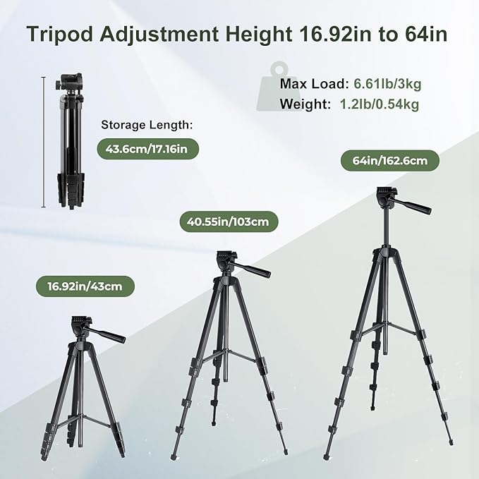 25-75x60 Spotting Scope with 64in Tripod, Carry Bag - Clear Low Light Vision Spotting Scopes - Fogproof Spotting Scopes for Target Shooting, Hunting, Birding, Wildlife Viewing (Green)