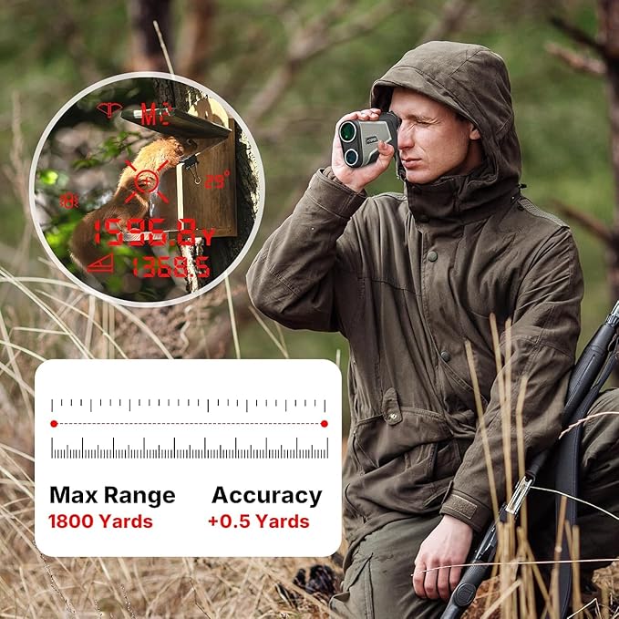 Laser Range Finder for Hunting, WOGREE 7X Magnification 1800 Yards OLED Red Display Rangefinder, Angle Measurement/Scan/Lock Vibration Mode, Waterproof, Lightweight for Archery, Bow