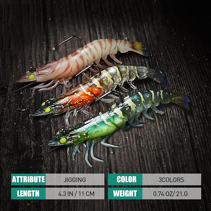 TRUSCEND Pre-rigged Fishing Jig Lures for Freshwater and Saltwater, Innovative Super Durable TPE Bass Lures, Lifelike Shrimp Crayfish Swimbait, Weedless Lure for Crappie Trout Walleye, Keep Separately