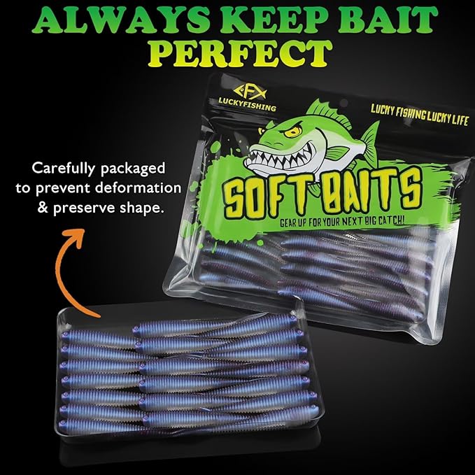 LUCKYFISHING Soft Plastic Baits 20PCS/30PCS/40PCS Forked Tail Fishing Soft Bait for Bass Walleye Trout Crappie Lures 3in/3.5in/4in