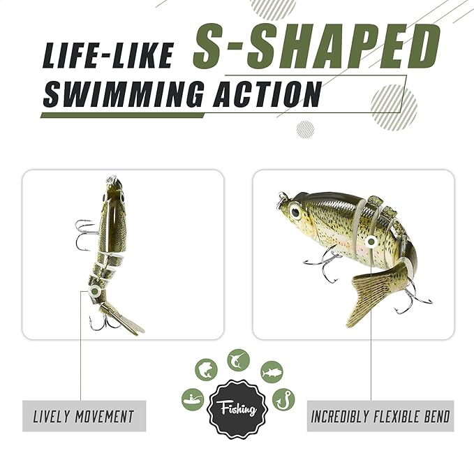 TRUSCEND Easy Catch Swimmax, Magic Noisy Turbulent Wiggling and Vibrating Actions for More Bites, Segmented Swimbait Jointed by Dyneema Strongest Fiber, Lifelike Fishing Lures for Relax Family Fishing
