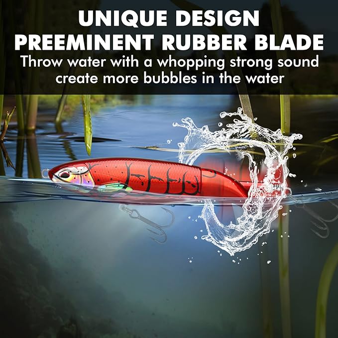 TRUSCEND PoPobait with BKK Hooks, Top Water Plopper Fishing Lures for Bass Walleye Pike Catfish Musky Perch, Floating Lure for Freshwater or Saltwater, Amazing Teasers Fishing Gifts for Family Fishing