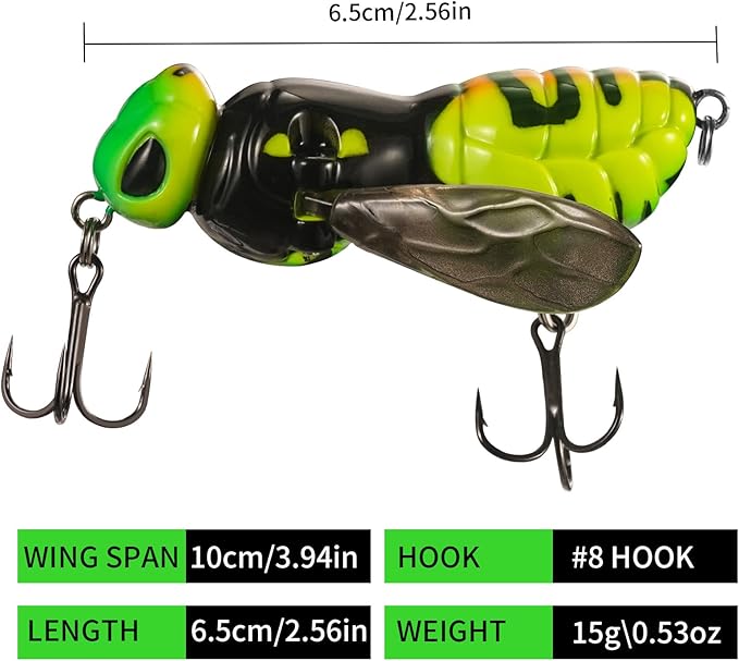 Fishing Lures, 3-Piece Topwater Lures for Bass, Walleye, and Pike, 2025 New Wasp-Style Top Water Crawler for Freshwater & Saltwater Fishing, 2.6in, 15g