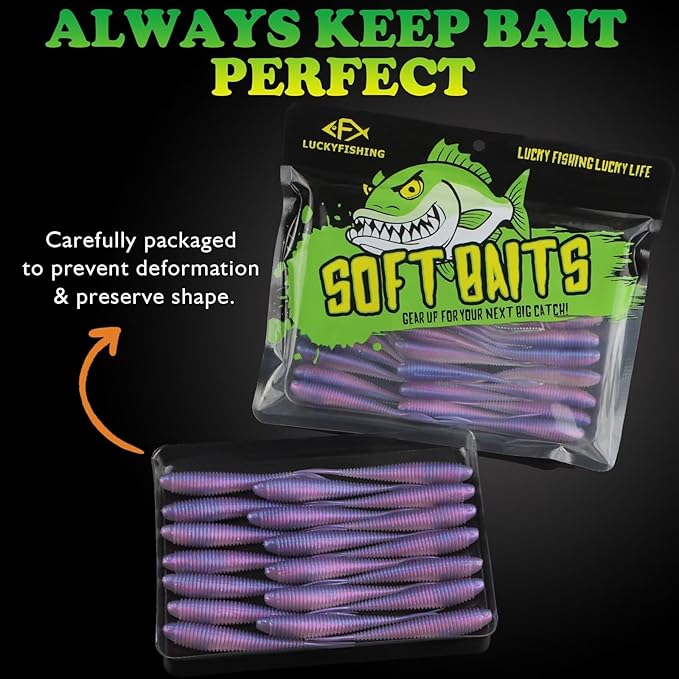 LUCKYFISHING Soft Plastic Baits 20PCS/30PCS/40PCS Forked Tail Fishing Soft Bait for Bass Walleye Trout Crappie Lures 3in/3.5in/4in