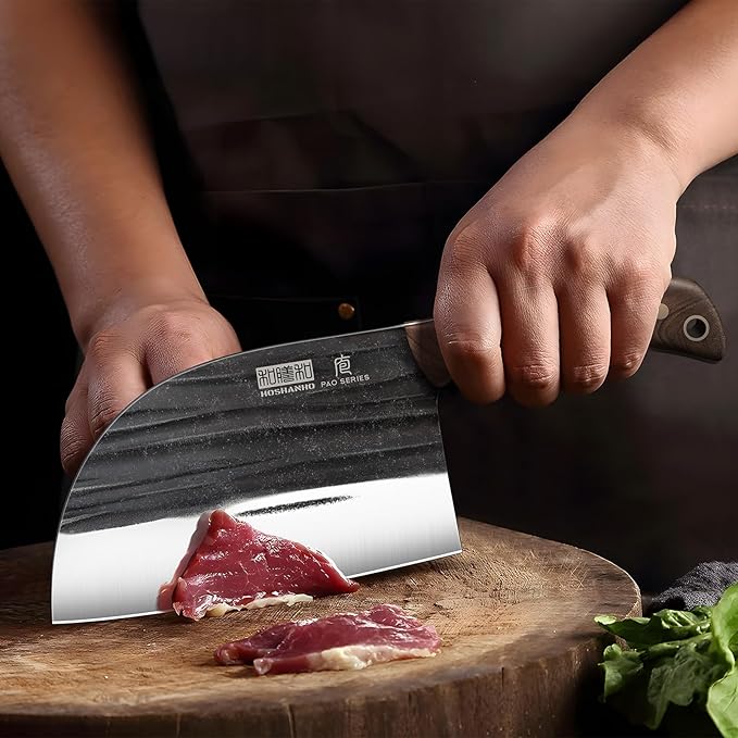 6.5 Inch Serbian Chef Knife, High Carbon Steel Meat Cleaver Knife for Meat Cutting, Handmade Forged Heavy Duty Butcher Knife with Full Tang for Home & Camping & BBQ Gift for Men