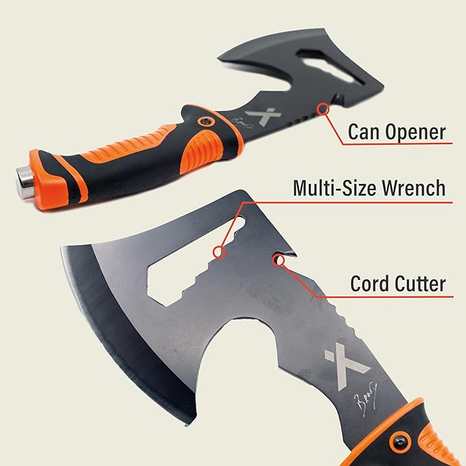 Ultimate Hatchet, Axe for Camping, Survival, and Backpacking, Includes Sheath, Bottle Opener, Hammer, and Hex Wrench, 3cr13 Stainless Steel - Black Oxide