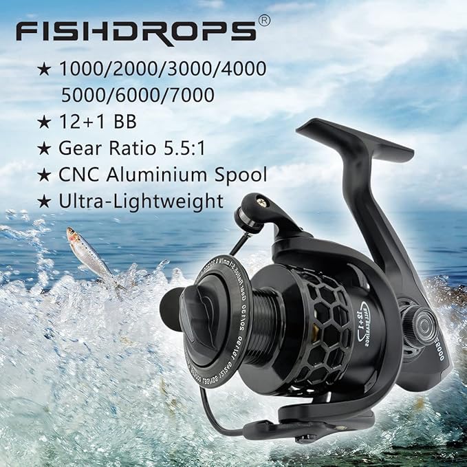 Spinning Fishing Reels 12+1BB Ultra Lightweight Carved Aluminum Spool Reels Affordable Smooth Spinning Reels