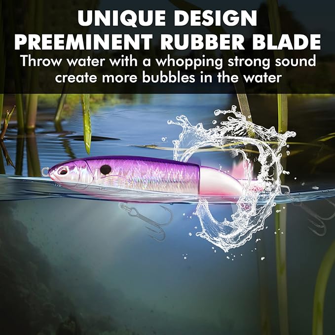 TRUSCEND PoPobait with BKK Hooks, Top Water Plopper Fishing Lures for Bass Walleye Pike Catfish Musky Perch, Floating Lure for Freshwater or Saltwater, Amazing Teasers Fishing Gifts for Family Fishing