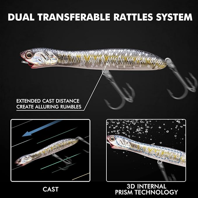 TRUSCEND PoPobait with BKK Hooks, Top Water Plopper Fishing Lures for Bass Walleye Pike Catfish Musky Perch, Floating Lure for Freshwater or Saltwater, Amazing Teasers Fishing Gifts for Family Fishing