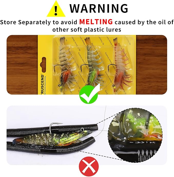 TRUSCEND Pre-rigged Fishing Jig Lures for Freshwater and Saltwater, Innovative Super Durable TPE Bass Lures, Lifelike Shrimp Crayfish Swimbait, Weedless Lure for Crappie Trout Walleye, Keep Separately