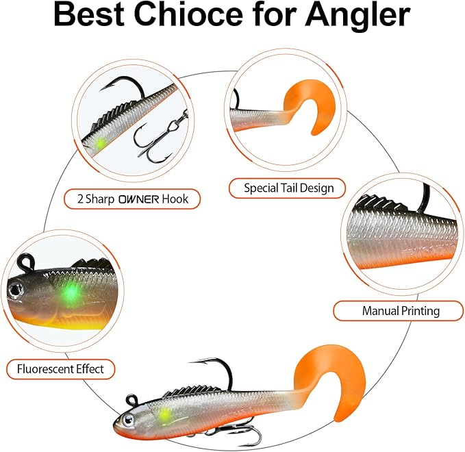 TRUSCEND Pre-rigged Fishing Jig Lures for Freshwater and Saltwater, Innovative Super Durable TPE Bass Lures, Lifelike Shrimp Crayfish Swimbait, Weedless Lure for Crappie Trout Walleye, Keep Separately