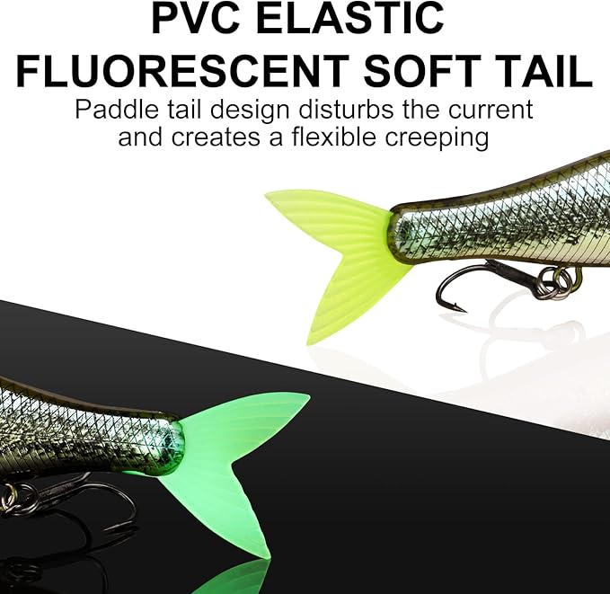 TRUSCEND Easy Catch Swimmax, Magic Noisy Turbulent Wiggling and Vibrating Actions for More Bites, Segmented Swimbait Jointed by Dyneema Strongest Fiber, Lifelike Fishing Lures for Relax Family Fishing