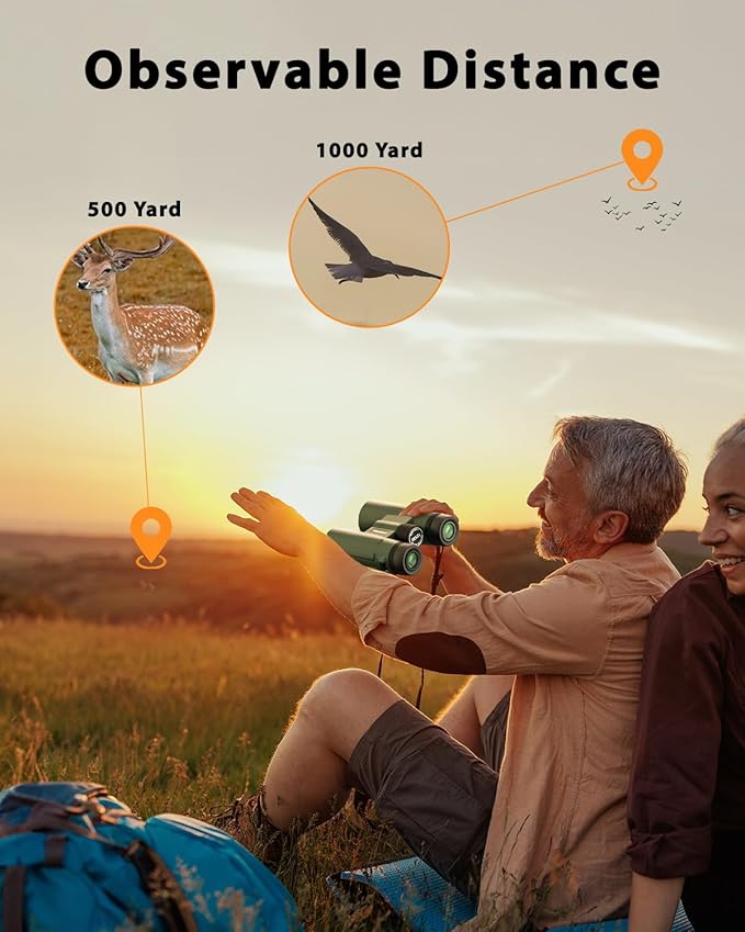 Usogood Professional 12x42 HD Binoculars - High Powered Large View with Clear Low Light Vision - Adults Binoculars for Bird Watching, Hunting, Hiking, Travel, Cruise, Green, AT66V3