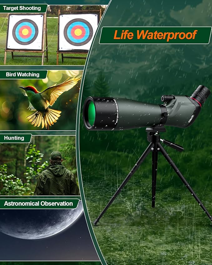25-75X80 Spotting Scope for Shooting Hunting - Spotter Scopes with Tripod Phone Adapter Waterproof HD Scope for Target Shooting Bird Watching