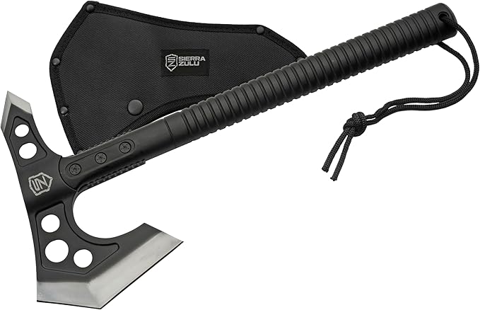 Sierra Zulu Camping Axe - Tactical Survival Hatchet with Bearded Axe Head, Nylon Sheath & Glass Fiber Handle - Full Tang Outdoor Bushcraft Tool for Camping, Hiking, and Chopping Tasks