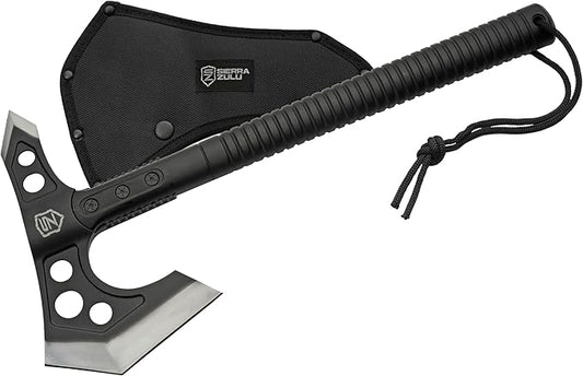 Sierra Zulu Camping Axe - Tactical Survival Hatchet with Bearded Axe Head, Nylon Sheath & Glass Fiber Handle - Full Tang Outdoor Bushcraft Tool for Camping, Hiking, and Chopping Tasks