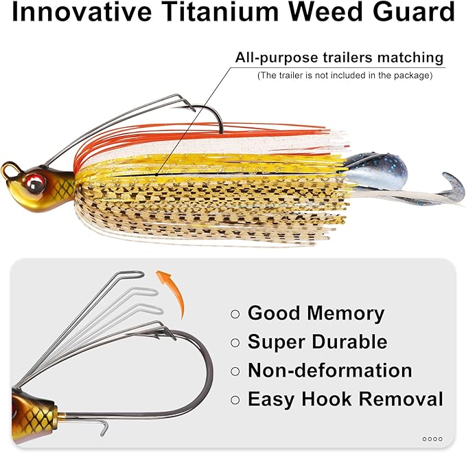 TRUSCEND Fishing Jigs with Ultra Smooth Teflon Hook, Tour Grade Titanium Weed Guard Swim Jigs, Valuable Weedless Skirted Jig, Well-Made Fishing Lures for Crappie Bass Trout, Freshwater Fishing Gear