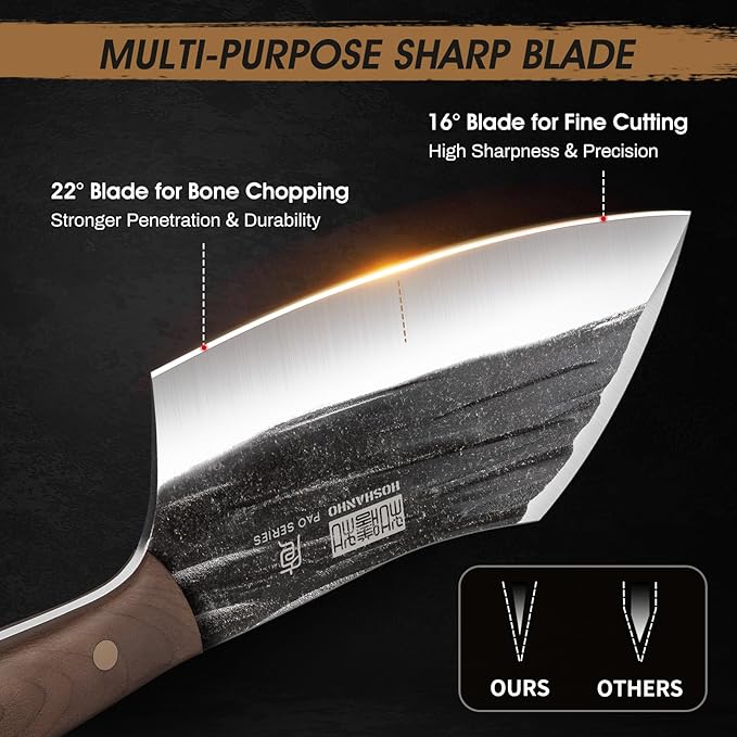 6 Inch Cleaver Knife, Hand Forged Vegetable Meat Cleaver, Full Tang Chopper Butcher Knife for Meat Cutting for Kitchen, Outdoor Cooking, Camping