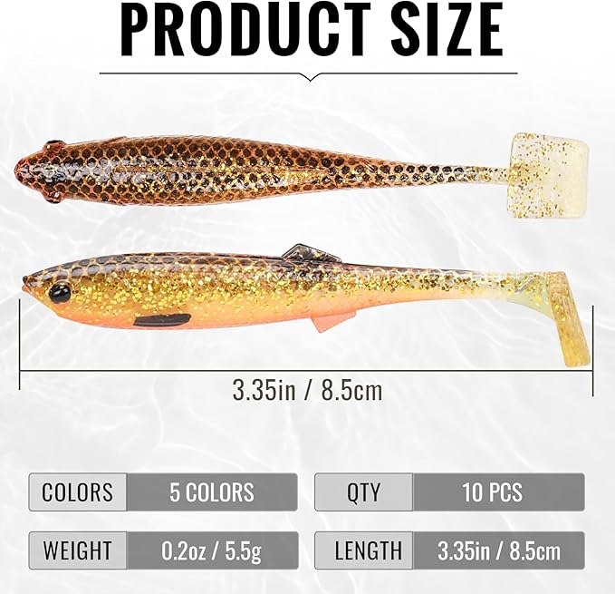 TRUSCEND Easy Catch Soft Lures, Unique Vibrating Swim Action and Trembly Sinking Move for More Bites, Amazing Soft Swimbaits for Family Fishing, Well-Made Fishing Lures for Bass Trout Crappie Walleye