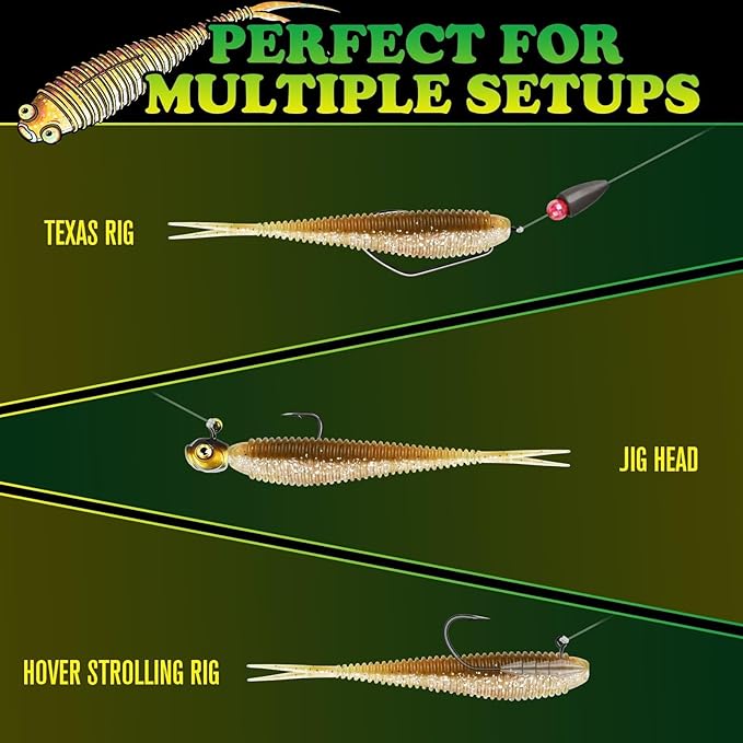 LUCKYFISHING Soft Plastic Baits 20PCS/30PCS/40PCS Forked Tail Fishing Soft Bait for Bass Walleye Trout Crappie Lures 3in/3.5in/4in