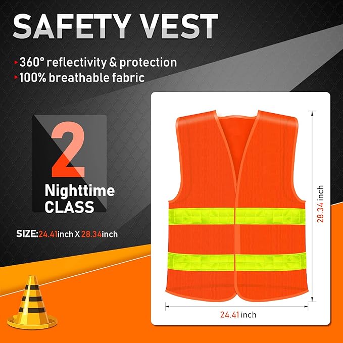 30 Pack Safety Vest Bulk with Reflective Strips High Visibility Reflective Orange Security Vest Construction Working for Men Women Warehouses Traffic Running Drivers Cyclists Volunteers Work