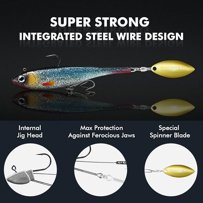 TRUSCEND Easy Catch Pre-Rigged Soft Lures, Unique Vibrating Swim Action and Trembly Sinking Move for More Bites, Amazing Soft Swimbait for Family Fishing, Fishing Lures for Bass Trout Crappie Walleye